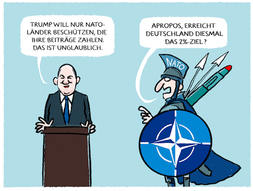 Cartoon: Deutschlands Nato-Beitrag... (medium) by markus-grolik tagged deutschland,nato,ruestung,trump,us,wahlkampf,usa,schutzmacht,militaer,bundeswehr,zeitenwende,krieg,russland,ampel,spd,aufruestung,waffen,siko,frieden,deutschland,nato,ruestung,trump,us,wahlkampf,usa,schutzmacht,militaer,bundeswehr,zeitenwende,krieg,russland,ampel,spd,aufruestung,waffen,siko,frieden