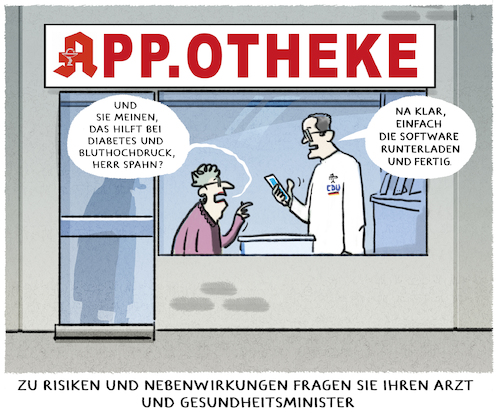 Cartoon: Digital first Bedenken second.. (medium) by markus-grolik tagged groko,gesundheit,krankheit,gesundheitsminister,jens,spahn,app,gesundheitsapp,fitnessarmband,smartfon,digitalisierung,kassenleistung,krankenkassen,patient,handy,groko,gesundheit,krankheit,gesundheitsminister,jens,spahn,app,gesundheitsapp,fitnessarmband,smartfon,digitalisierung,kassenleistung,krankenkassen,patient,handy