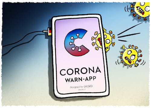 Cartoon: Download (medium) by markus-grolik tagged warnapp,corona,medienkompetenz,medien,app,ansteckung,warnung,freundinnen,follower,positiv,alarm,virus,groko,warnapp,corona,medienkompetenz,medien,app,ansteckung,warnung,freundinnen,follower,positiv,alarm,virus,groko