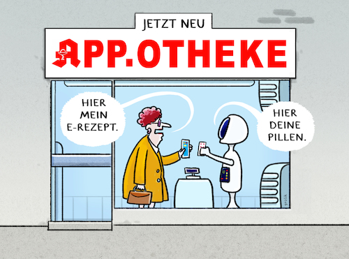 Cartoon: E-Rezept-Modellprojekt GERDA (medium) by markus-grolik tagged app,spahn,digitalisierung,digitl,erezept,rezept,krankenkasse,medikament,gesundheit,gesundheitswesen,app,spahn,digitalisierung,digitl,erezept,rezept,krankenkasse,medikament,gesundheit,gesundheitswesen