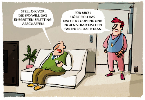 Cartoon: Ehepartner... (medium) by markus-grolik tagged ehegatten,splitting,hetero,ehe,klingbeil,spd,deutschland,decoupling,strategische,partnerschaften,mann,frau,steuer,ampel,familie,kirche,ehegatten,splitting,hetero,ehe,klingbeil,spd,deutschland,decoupling,strategische,partnerschaften,mann,frau,steuer,ampel,familie,kirche