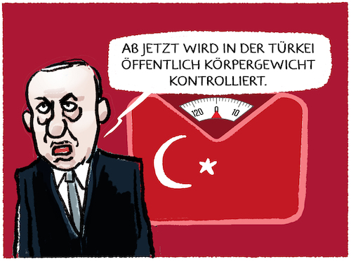 Cartoon: Erdogan wiegt ab... (medium) by markus-grolik tagged erdogan,tuerkei,gewicht,uebergewicht,istanbul,waage,diskriminierung,oeffentlichkeit,kontrolle,überwachung,döner,fat,shaming,erdogan,tuerkei,gewicht,uebergewicht,istanbul,waage,diskriminierung,oeffentlichkeit,kontrolle,überwachung,döner,fat,shaming