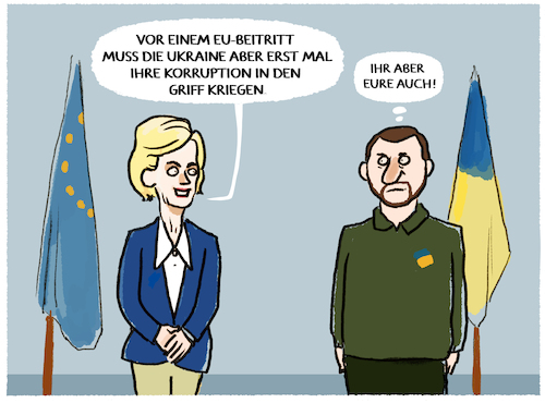 Cartoon: EU-Beitrittskandidat... (medium) by markus-grolik tagged kandidat,selenskyj,ukraine,europa,ursula,von,der,leyen,europarat,eu,parlament,mitgliedschaft,beitritt,korruption,beitrittskriterien,macron,scholz,kandidat,selenskyj,ukraine,europa,ursula,von,der,leyen,europarat,eu,parlament,mitgliedschaft,beitritt,korruption,beitrittskriterien,macron,scholz