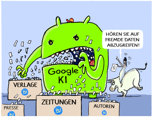 Cartoon: EU vs Google... (medium) by markus-grolik tagged eu,europa,ki,google,hausdurchsuchung,monopol,durchsuchung,daten,verlage,presse,zeitungen,autoren,urheber,eu,europa,ki,google,hausdurchsuchung,monopol,durchsuchung,daten,verlage,presse,zeitungen,autoren,urheber