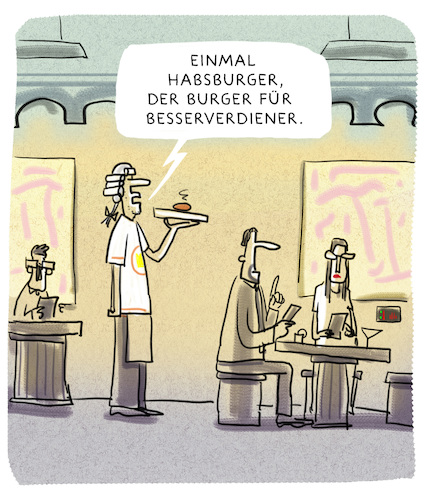 Cartoon: Fast Food de luxe (medium) by markus-grolik tagged burger,hamburger,adel,hochadel,feudal,food,bioburger,essen,ernährung,burger,hamburger,adel,hochadel,feudal,food,bioburger,essen,ernährung