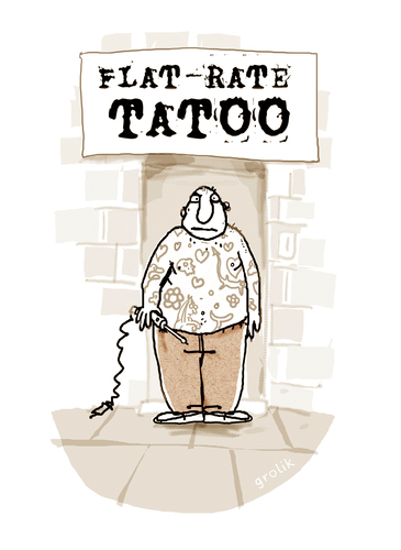 Cartoon: Flat-Rate-Tatoo (medium) by markus-grolik tagged tatoo,flat,rate,billig,kunst,kunstwerk,machwerk,haut,tätowierung,zeitgeist,tätowieren