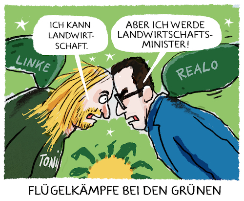 Cartoon: Fluegelkaempfe (medium) by markus-grolik tagged oezdemir,hofreiter,realo,linke,fluegel,gruene,machtkaempfe,ministerposten,ampel,expertise,oezdemir,hofreiter,realo,linke,fluegel,gruene,machtkaempfe,ministerposten,ampel,expertise