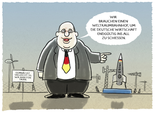 Cartoon: Flugkurve (medium) by markus-grolik tagged peter,altmaier,industrie,deutschland,weltraum,weltraumbahnhof,all,groko,peter,altmaier,industrie,deutschland,weltraum,weltraumbahnhof,all,groko