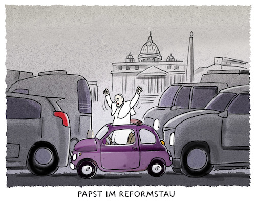 Cartoon: ..Franziskus.. (medium) by markus-grolik tagged papst,franziskus,rom,kirche,reformen,zölibat,reformstau,fiat,religion,petersdom,christentum,katholiken,papst,franziskus,rom,kirche,reformen,zölibat,reformstau,fiat,religion,petersdom,christentum,katholiken