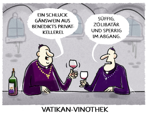 Cartoon: Geniesser... (medium) by markus-grolik tagged rom,benedikt,franziskus,machtkampf,synode,papst,päpste,zölibat,wein,gänswein,privatsekretär,ratzinger,rücktritt,kirche,vatikan,rom,benedikt,franziskus,machtkampf,synode,papst,päpste,zölibat,wein,gänswein,privatsekretär,ratzinger,rücktritt,kirche,vatikan