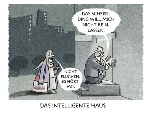 Cartoon: ... (medium) by markus-grolik tagged grolik,carton,castle,home,fortschritt,effizienz,energie,dinge,der,internet,vernetzung,technik