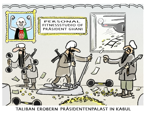 Cartoon: Ghani setzt sich ab... (medium) by markus-grolik tagged afghanistan,korruption,westen,usa,europa,islamisten,kabul,praesident,ashraf,ghani,taliban,fitnessstudio,berichterstattung,afghanistan,korruption,westen,usa,europa,islamisten,kabul,praesident,ashraf,ghani,taliban,fitnessstudio,berichterstattung