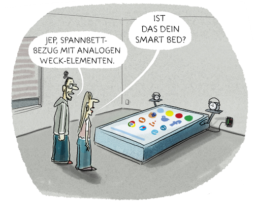 Cartoon: gefühltes hitec (medium) by markus-grolik tagged erfindung,smart,internet,der,dinge,hipster,bett,bed,digital,digitalisierung,silicon,valleyvernetzungstart,up,erfindung,smart,internet,der,dinge,hipster,bett,bed,digital,digitalisierung,silicon,valleyvernetzungstart,up