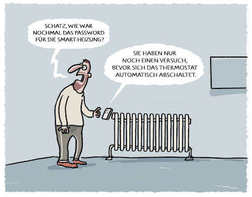 Cartoon: Heizung (medium) by markus-grolik tagged heizen,heizung,automatisch,smarthome,vernetzung,thermostat,sparen,energiesparmodus,heizen,heizung,automatisch,smarthome,vernetzung,thermostat,sparen,energiesparmodus