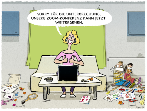 Cartoon: Home-Officer... (medium) by markus-grolik tagged arbeitsplatz,familie,grolik,kinderbetreuung,unterbrechnung,konzentration,fesseln,indianerspiel,mutter,geschwister,zoom,konferenz,videokonferenz,pandemie,corona,homeoffice,homeschooling,haushalt,alltag,überforderung,kinder,arbeitsplatz,familie,grolik,kinderbetreuung,unterbrechnung,konzentration,fesseln,indianerspiel,mutter,geschwister,zoom,konferenz,videokonferenz,pandemie,corona,homeoffice,homeschooling,haushalt,alltag,überforderung,kinder