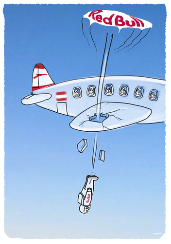 Cartoon: I werd narrisch.... (medium) by markus-grolik tagged grolik,cartoon,luftverkehr,airlines,lauda,nike,austria,flügel,keine,verleiht,bull,red,stratosphäre,wahnsinn,ticker,live,rekordsprung,extremsport,amstronglinie,guiness,sprung,rekord,baumgartner