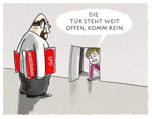 Cartoon: Koalitionsverhandlungen (medium) by markus-grolik tagged spd,groko,cdu,csu,merkel,schulz,seehofer,jusos,mitgliederbefragung,berlin,grolik,spd,groko,cdu,csu,merkel,schulz,seehofer,jusos,mitgliederbefragung,berlin,grolik