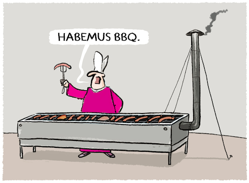 Cartoon: Konklave-Catering... (medium) by markus-grolik tagged konklave,kardinaele,vatikan,rom,catering,rauch,grill,papstwahl,papst,wuerstchen,wurst,fleisch,glaube,religion,konklave,kardinaele,vatikan,rom,catering,rauch,grill,papstwahl,papst,wuerstchen,wurst,fleisch,glaube,religion