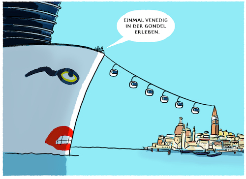 Cartoon: Kreuzfahrtschifftourismus (medium) by markus-grolik tagged luxus,urlauber,kreuzfahrt,tourismus,venedig,gondel,urlaubsreise,touristen,aida,kreuzfahrtschiffe,bequemlichkeit,luxus,urlauber,kreuzfahrt,tourismus,venedig,gondel,urlaubsreise,touristen,aida,kreuzfahrtschiffe,bequemlichkeit