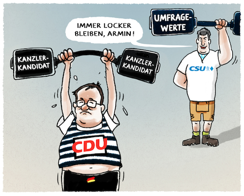 Cartoon: Laschet vs Söder (medium) by markus-grolik tagged laschet,söder,cdu,csu,kanzlerkandidatur,umfragewerte,deutschland,merkelnachfolge,laschet,söder,cdu,csu,kanzlerkandidatur,umfragewerte,deutschland,merkelnachfolge