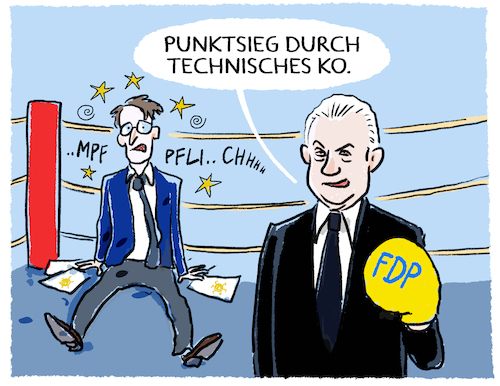 Cartoon: Lauterbach vs Kubicki (medium) by markus-grolik tagged lauterbach,impfpflicht,pandemie,fdp,kubicki,corona,bundestag,abstimmung,ampel,niederlage,lauterbach,impfpflicht,pandemie,fdp,kubicki,corona,bundestag,abstimmung,ampel,niederlage