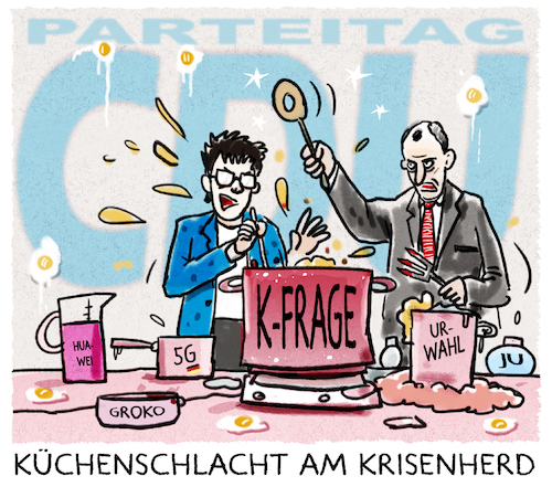 Cartoon: Leipziger Alllerlei (medium) by markus-grolik tagged cdu,parteitag,leipzig,merz,kfrage,kanzler,urwahl,akk,kanzlerkanditatur,annegret,kramp,karrenbauer,groko,junge,union,5g,huawei,csu,grolik,cdu,parteitag,leipzig,merz,kfrage,kanzler,urwahl,akk,kanzlerkanditatur,annegret,kramp,karrenbauer,groko,junge,union,5g,huawei,csu,grolik