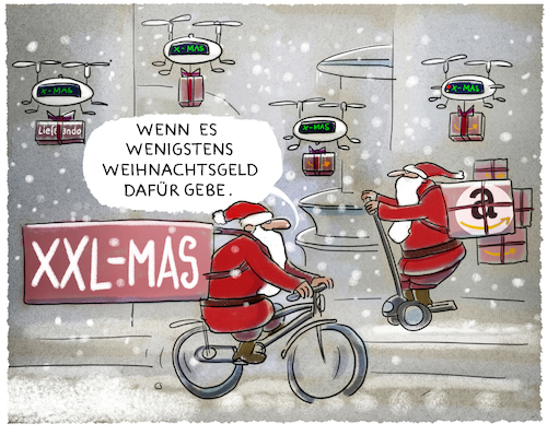 Cartoon: ...Lieferservice... (medium) by markus-grolik tagged weihnachten,konsum,mas,winter,santa,claus,jingle,bells,nikolaus,heilig,abend,amazon,lieferando,lieferservice,dhl,kuriergeschenk,schneemann,weihnachten,konsum,mas,winter,santa,claus,jingle,bells,nikolaus,heilig,abend,amazon,lieferando,lieferservice,dhl,kuriergeschenk,schneemann