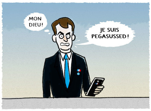 Cartoon: Macron (medium) by markus-grolik tagged macron,pegasus,frankreich,abhoeren,ausspaehen,staatschef,sicherheitsbehoerden,ausspaehung,trojaner,ueberwachung,computervirus,spionage,europa,bruessel,paris,macron,pegasus,frankreich,abhoeren,ausspaehen,staatschef,sicherheitsbehoerden,ausspaehung,trojaner,ueberwachung,computervirus,spionage,europa,bruessel,paris