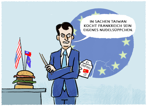 Cartoon: Macrons Chinapolitik... (medium) by markus-grolik tagged macron,frankreich,china,europa,peking,usa,biden,taiwan,ukraine,krieg,voelkerrecht,weltordnung,systeme,macron,frankreich,china,europa,peking,usa,biden,taiwan,ukraine,krieg,voelkerrecht,weltordnung,systeme