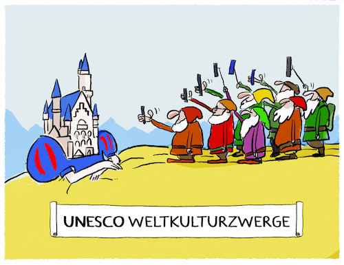 Cartoon: Märchenschloss... (medium) by markus-grolik tagged neuschwanstein,weltkulturerbe,unesco,marketing,maerchenschloss,massentourismus,schneewittchen,weltkulturzwerge,disney,bayern,tourismus,ludwig,neuschwanstein,weltkulturerbe,unesco,marketing,maerchenschloss,massentourismus,schneewittchen,weltkulturzwerge,disney,bayern,tourismus,ludwig