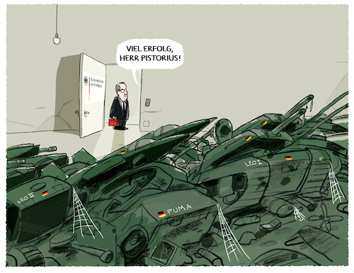 Cartoon: Mammutaufgabe... (medium) by markus-grolik tagged boris,pistorius,verteidigungsminister,deuschland,bundeswehr,nato,rammsteintreffen,ukraine,krieg,zeitenwende,ampel,spd,truppe,puma,marder,leopard,verteidigungsministerium,amt,fuer,beschaffungswesen,boris,pistorius,verteidigungsminister,deuschland,bundeswehr,nato,rammsteintreffen,ukraine,krieg,zeitenwende,ampel,spd,truppe,puma,marder,leopard,verteidigungsministerium,amt,fuer,beschaffungswesen