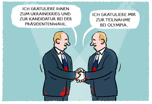 Cartoon: Man kennt sich... (medium) by markus-grolik tagged putin,russland,olympia,teilnahme,ioc,kiew,ukraine,krieg,moskau,praesidentenwahl,bach,chef,boykott,putin,russland,olympia,teilnahme,ioc,kiew,ukraine,krieg,moskau,praesidentenwahl,bach,chef,boykott