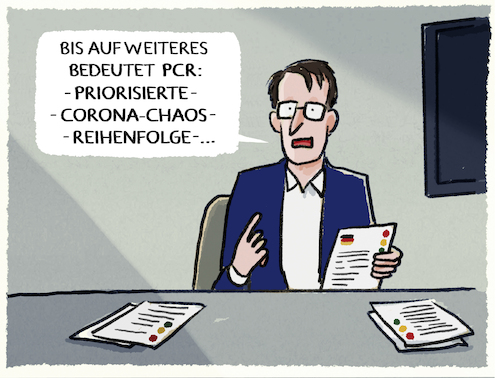 Cartoon: Mangelverwaltung (medium) by markus-grolik tagged priorisierung,pcr,test,mangel,corona,antigen,schnelltest,lauterbach,expertenrat,gesundheitsminister,regeln,massnahmen,omikron,chaos,deutschland,priorisierung,pcr,test,mangel,corona,antigen,schnelltest,lauterbach,expertenrat,gesundheitsminister,regeln,massnahmen,omikron,chaos,deutschland