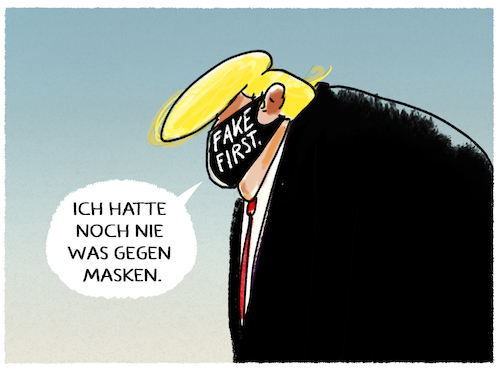 Cartoon: Maskentrump (medium) by markus-grolik tagged usa,praesident,donald,trump,corona,virus,pandemie,versagen,weigerung,maske,first,aufschrift,karikatur,grolik,mundschutz,fake,news,usa,praesident,donald,trump,corona,virus,pandemie,versagen,weigerung,maske,first,aufschrift,karikatur,grolik,mundschutz,fake,news