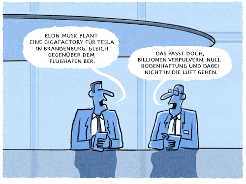 Cartoon: Megamegazukunftsprojekt (medium) by markus-grolik tagged elektroauto,autobauer,vw,volkswagen,elektromobilität,hersteller,tesla,brandenburg,gigafactory,flughafen,ber,berlin,elon,musk,elektroauto,autobauer,vw,volkswagen,elektromobilität,hersteller,tesla,brandenburg,gigafactory,flughafen,ber,berlin,elon,musk