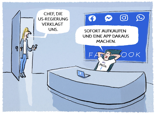 Cartoon: Meta-Life (medium) by markus-grolik tagged facebook,mark,zuckerberg,kartell,ftc,us,regierung,usa,web,internet,klage,monopol,zerschlagung,instagram,meta,konzern,whatsapp,social,media,trump,administration,bidden,facebook,mark,zuckerberg,kartell,ftc,us,regierung,usa,web,internet,klage,monopol,zerschlagung,instagram,meta,konzern,whatsapp,social,media,trump,administration,bidden