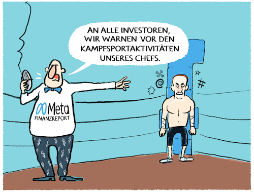 Cartoon: Meta warnt vor Zuckerberg Hobby (medium) by markus-grolik tagged meta,facebook,finanzreport,mark,zuckerberg,ceo,kampfsport,instagram,investoren,aktie,mktienkurs,risiken,jahresbericht,finananzreport,usa,wirtschaft,finanzen,rechtliche,absicherung,klagen,risiko,extremsport,meta,facebook,finanzreport,mark,zuckerberg,ceo,kampfsport,instagram,investoren,aktie,mktienkurs,risiken,jahresbericht,finananzreport,usa,wirtschaft,finanzen,rechtliche,absicherung,klagen,risiko,extremsport