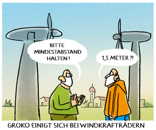 Cartoon: Mindestabstand (medium) by markus-grolik tagged windenergie,windrad,windraeder,windkraft,windpark,windparks,windkraftanlage,shore,energiewende,technik,mindestabstand,windkraftraedern,groko,windenergie,windrad,windraeder,windkraft,windpark,windparks,windkraftanlage,shore,energiewende,technik,mindestabstand,windkraftraedern,groko