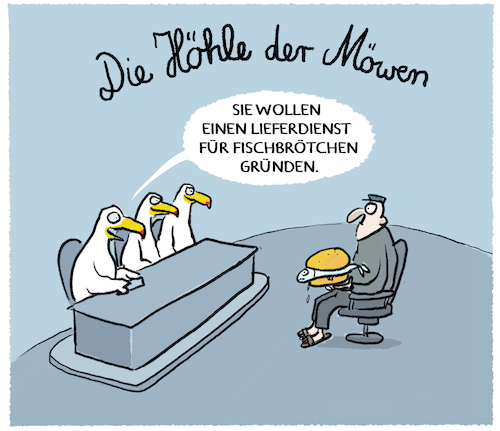Cartoon: Möwen.... (medium) by markus-grolik tagged moewen,voegel,moewe,fischbroetchen,lieferdienst,tv,hoehle,der,loewen,cartoon,tier,startup,firma,firmengründung,vogel,moewen,voegel,moewe,fischbroetchen,lieferdienst,tv,hoehle,der,loewen,cartoon,tier,startup,firma,firmengründung,vogel