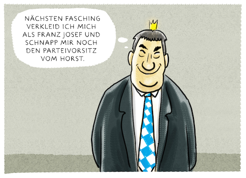 Cartoon: MP-Söder (medium) by markus-grolik tagged csu,söder,münchen,bayern,seehofer,parteivorsitz,ministerpräsident,landtagswahl,csu,söder,münchen,bayern,seehofer,parteivorsitz,ministerpräsident,landtagswahl