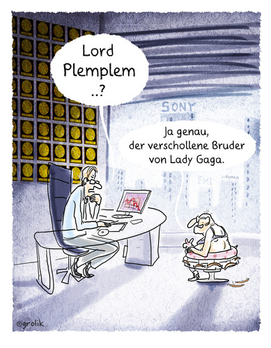 Cartoon: music-business (medium) by markus-grolik tagged musik,lady,gaga,platte,mp3,song,hit,pop,mainstream,money,geld,vermarktung,charts,bestseller,cartoon,grolik