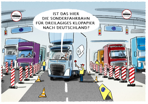 Cartoon: Nachschub gesichert... (medium) by markus-grolik tagged lkw,verkehr,klopapier,nachschub,hamsterkauf,corona,warenverkehr,europa,grenzen,virus,pandemie,epidemie,panik,lkw,verkehr,klopapier,nachschub,hamsterkauf,corona,warenverkehr,europa,grenzen,virus,pandemie,epidemie,panik