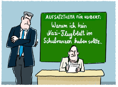 Cartoon: Nachsitzen in Bayern... (medium) by markus-grolik tagged aiwanger,soeder,freie,waehler,csu,bayern,landtagswahl,flugblatt,naziflugblatt,schulranzen,wahlkampf,aiwanger,soeder,freie,waehler,csu,bayern,landtagswahl,flugblatt,naziflugblatt,schulranzen,wahlkampf