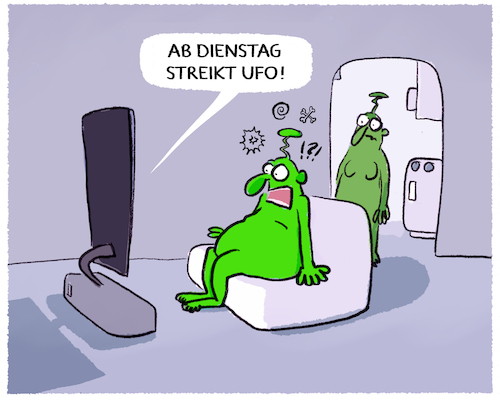 Cartoon: Neues aus dem Streikuniversum... (medium) by markus-grolik tagged flugbegleiterstreik,flugbegleiter,gewerkschaft,ufo,lufthansa,streikuniversum,aliens,flugbegleiterstreik,flugbegleiter,gewerkschaft,ufo,lufthansa,streikuniversum,aliens