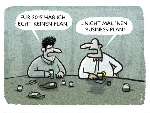 Cartoon: Neujahrstalk (medium) by markus-grolik tagged business,plan,planspiele,neujahr,anfang,geld,geschäft,kapitalismus,2015,leben,lebensentwürfe,zukunft,vision,small,talk,cartoon,grolik