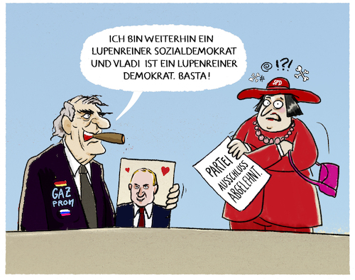 Cartoon: Nix mit Rauswurf... (medium) by markus-grolik tagged gerhard,schroeder,gazprom,gas,russland,putin,demokratie,spd,ausschluss,partei,mitglied,rauswurf,altkanzler,lupenrein,gerhard,schroeder,gazprom,gas,russland,putin,demokratie,spd,ausschluss,partei,mitglied,rauswurf,altkanzler,lupenrein