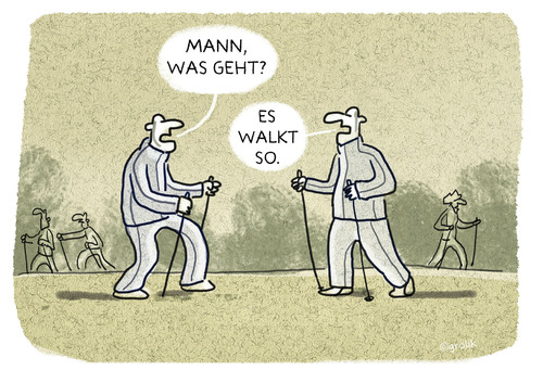 Cartoon: nordic talking (medium) by markus-grolik tagged sport,nordic,talking,walking,denglisch,gesundheit,gute,vorsätze,fitness,cartoon,grolik