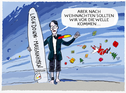 Cartoon: Omikron Surfing (medium) by markus-grolik tagged lauterbach,expertenrat,gremium,experten,virologen,omikron,pandemie,ansteckung,lockdown,weihnachten,massnahmen,kontaktbeschraenkungen,deutschland,boostern,corona,lauterbach,expertenrat,gremium,experten,virologen,omikron,pandemie,ansteckung,lockdown,weihnachten,massnahmen,kontaktbeschraenkungen,deutschland,boostern,corona