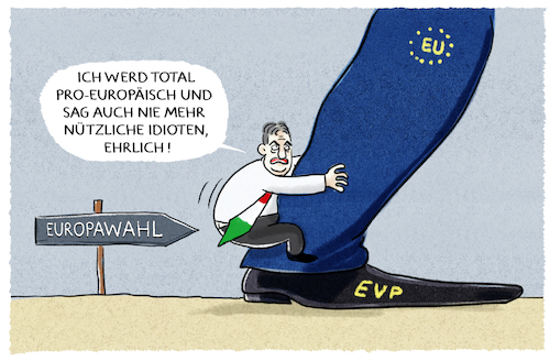Cartoon: Orban will EVP besänftigen (medium) by markus-grolik tagged manfred,weber,europa,europawahl,ungarn,orban,evp,fidesz,manfred,weber,europa,europawahl,ungarn,orban,evp,fidesz