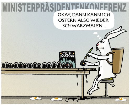 Cartoon: Ostern geschwärzt... (medium) by markus-grolik tagged mpk,merkel,bund,länder,lockdown,deutschland,pandemie,schwarzmalen,virus,mpk,merkel,bund,länder,lockdown,deutschland,pandemie,schwarzmalen,virus